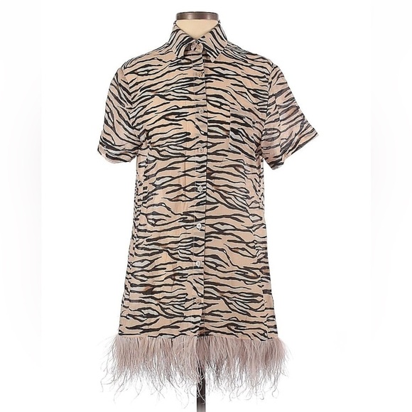 Le Superbe Dresses & Skirts - Le Superbe-Shortsleeve Tiger Feather Club Tropicana Button Down Shirt Dress
